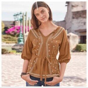 Sundance Artie Embroidered Tassel Boho Blouse Women XS Floral Hippie Cottagecore